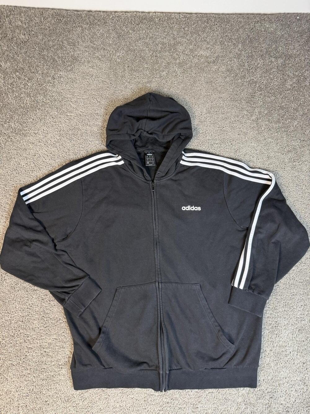 Adidas Hoodie Mens 2XL Black Full Zip Hooded Pockets Fleece Embroidered Logo